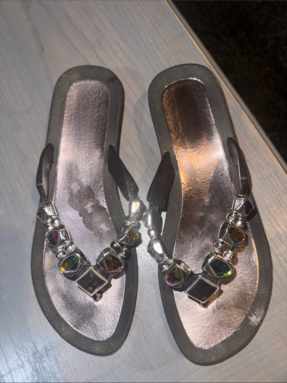 Women’s Black Jeweled Slip-On Sandals